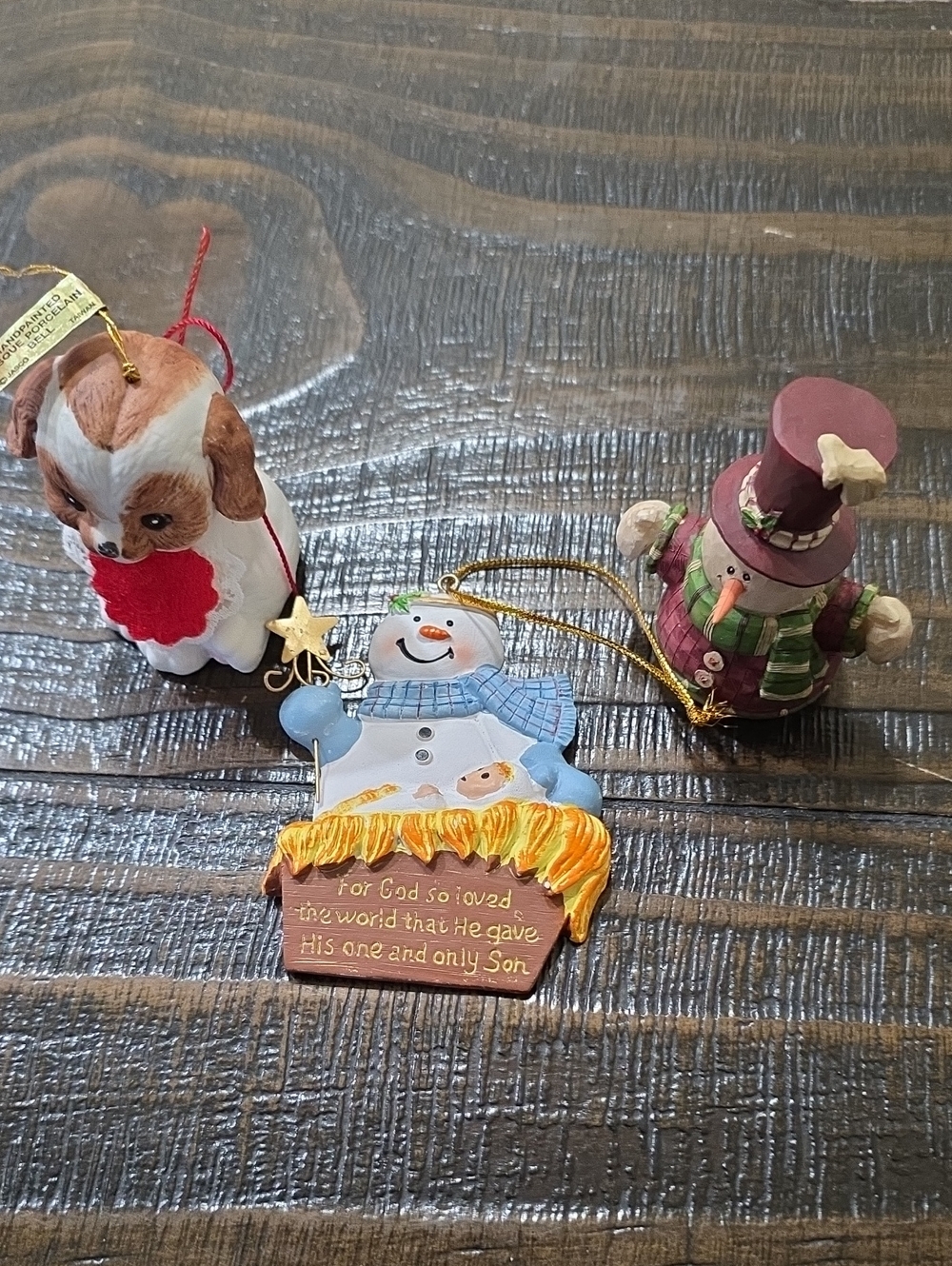Snowman, Dog & Snowman Hat Christmas Ornaments - Multicolor